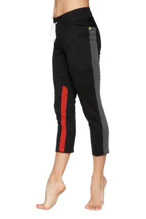 4/5 Length Zipper Pocket Capri Yoga Pant (Black w/Charcoal & Red)
