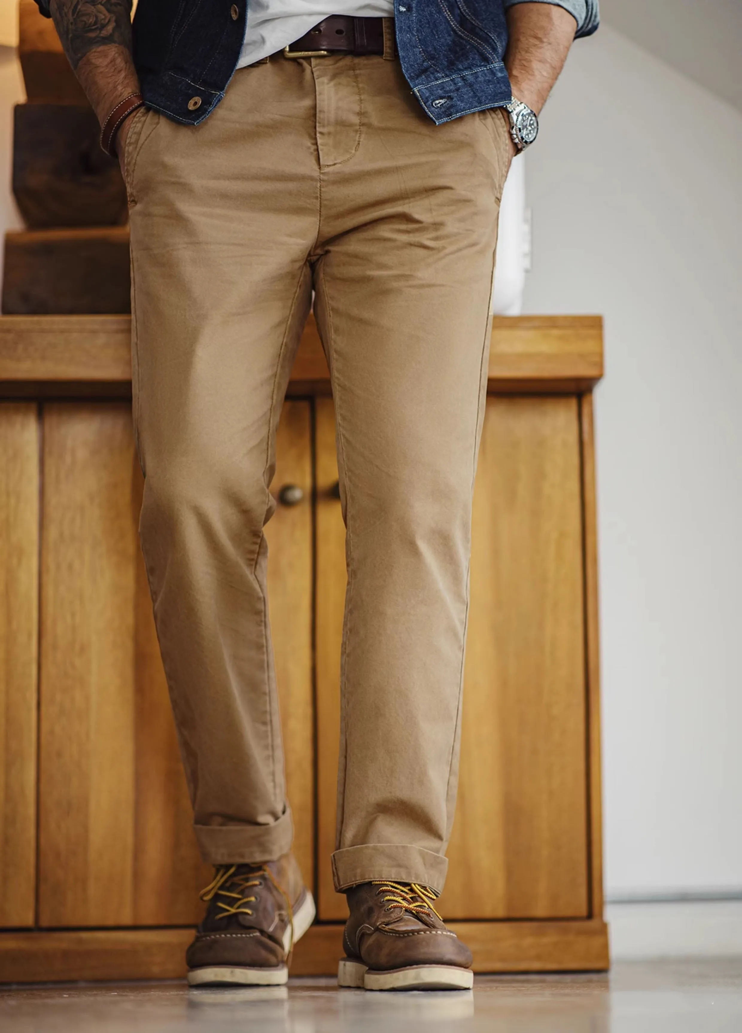 American Retro Casual Workwear Heavyweight Slim Men's Trousers