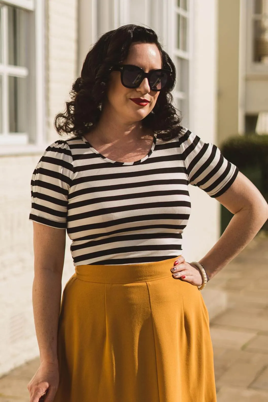 Ann Scoop Neck Striped Top in Black and Ivory