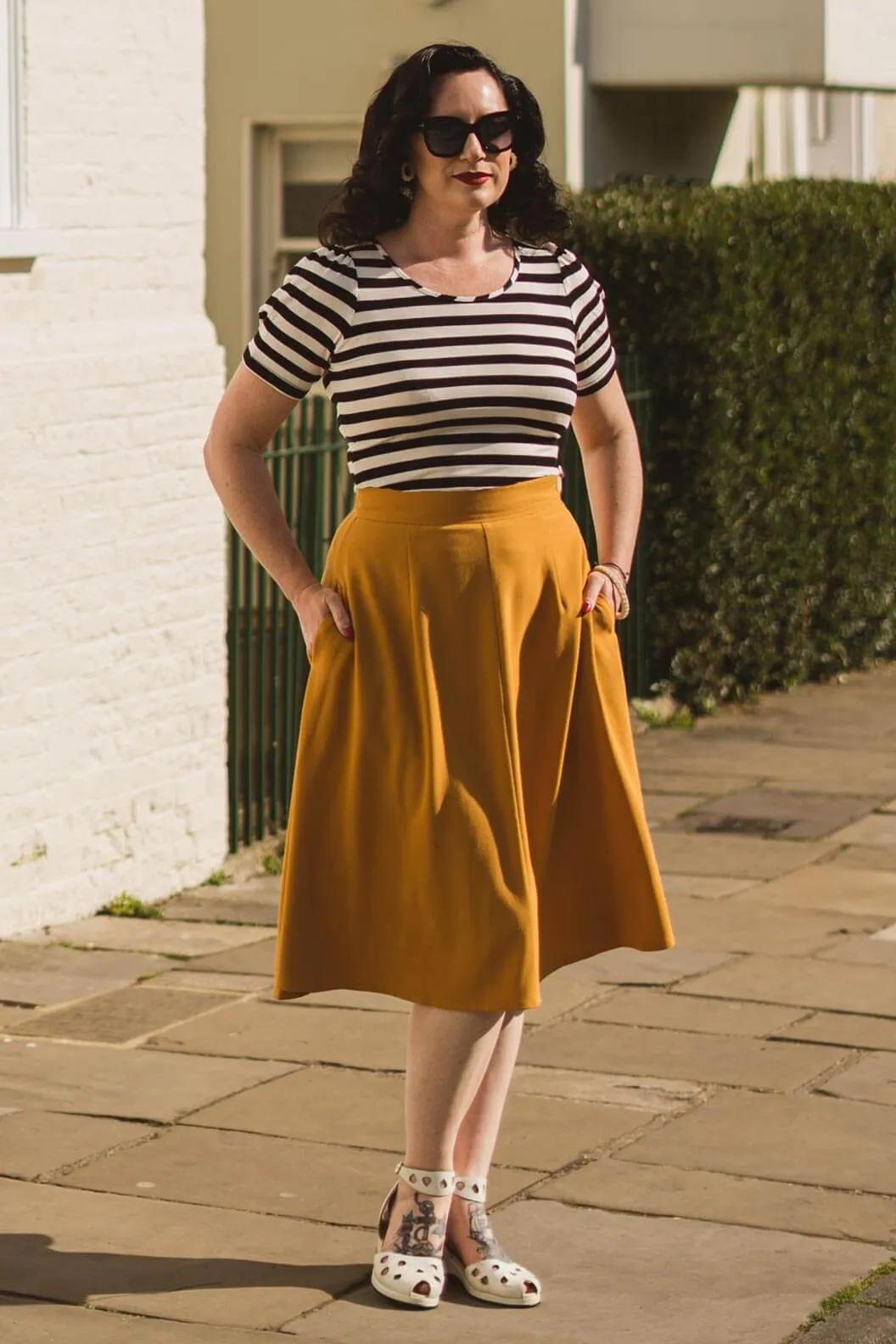 Ann Scoop Neck Striped Top in Black and Ivory