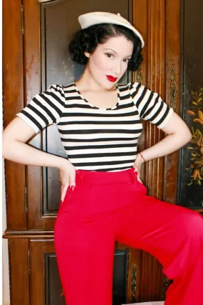 Ann Scoop Neck Striped Top in Black and Ivory
