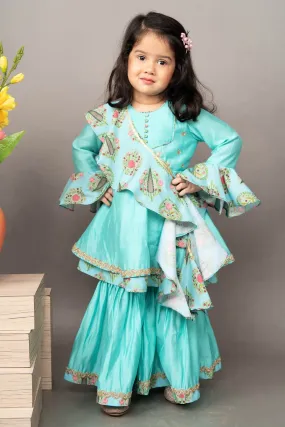 Aqua Blue Embroidered Sharara Set