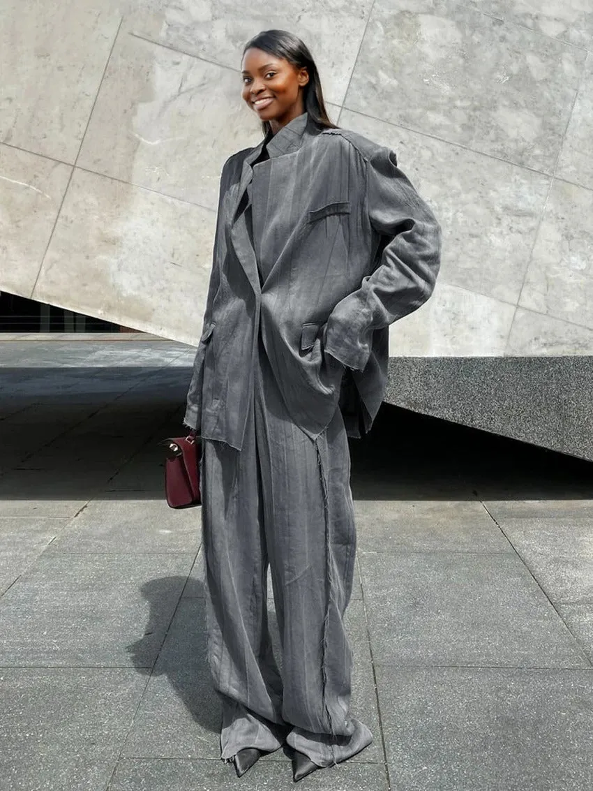 Ashore Shop  Top Trend Loose Gray 2 Piece Pant Suit Sets Women Outfit 2025