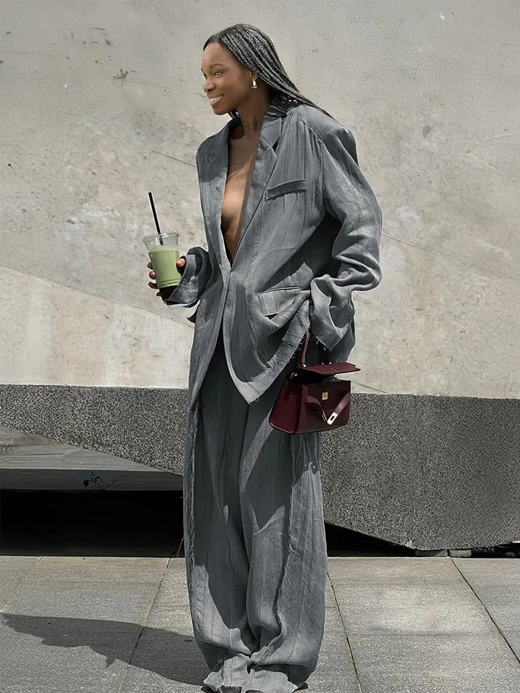 Ashore Shop  Top Trend Loose Gray 2 Piece Pant Suit Sets Women Outfit 2025