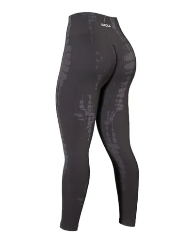 AUROLA Serpent 2 Pieces Pack Set Seamless Scrunch Workout Leggings for Women Active Gym Pants,Pack (Black   Water Blue),M
