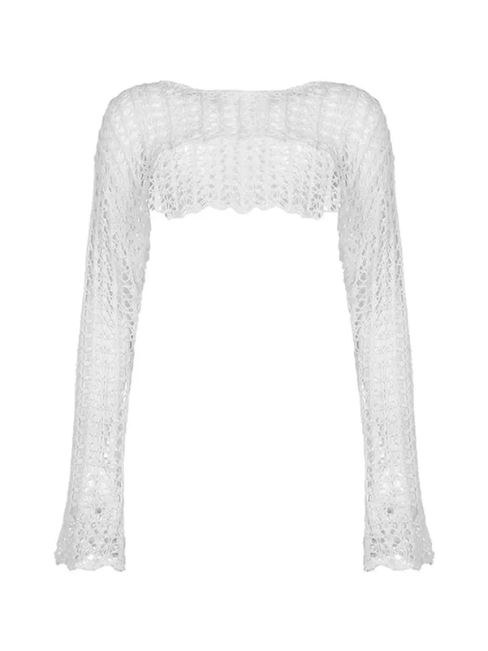 Back To School Sonicelife Retro Hollow Short Knit Crop Top