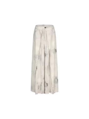 Beige Printed Draped Wide-Leg Trousers