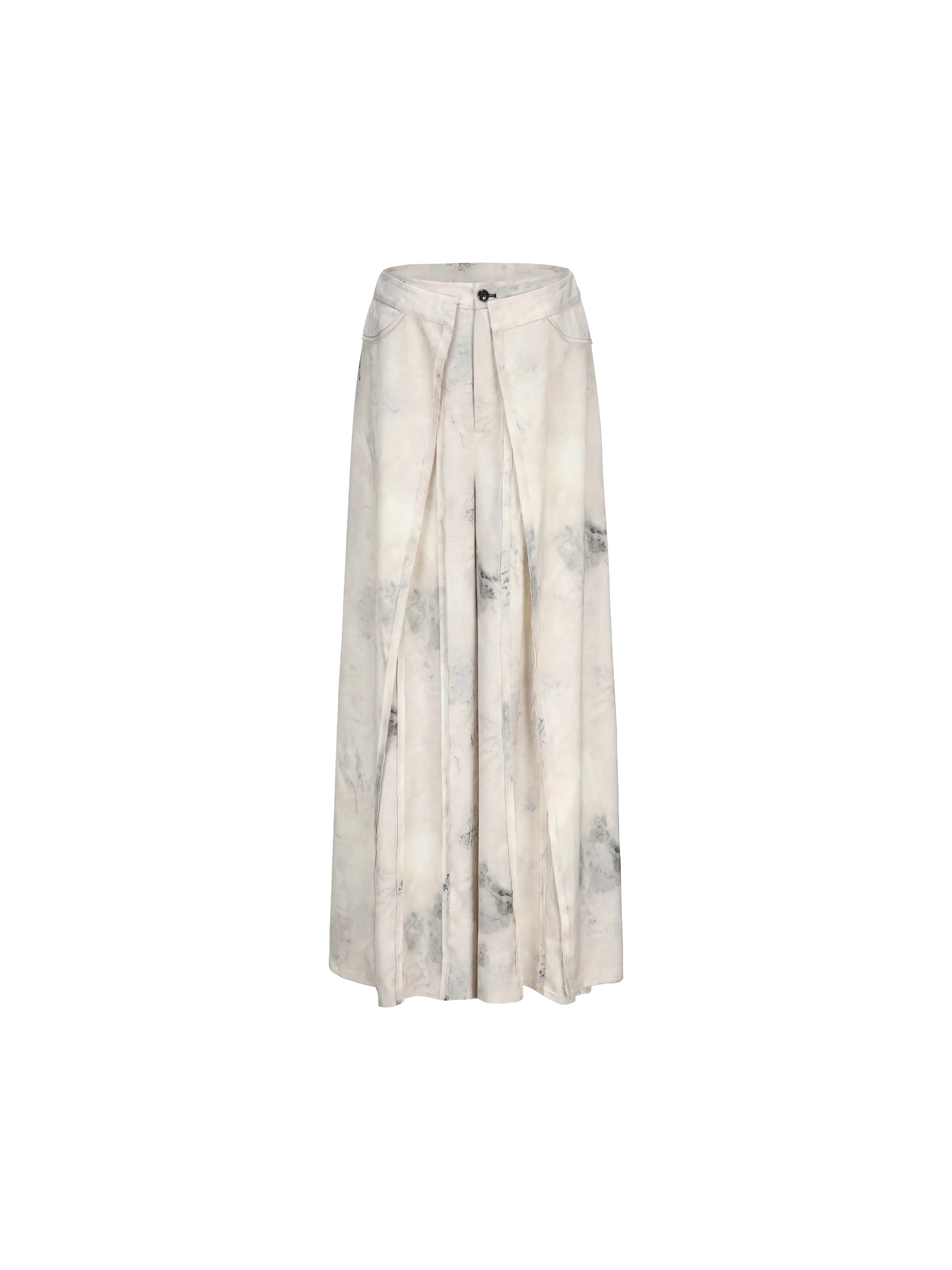 Beige Printed Draped Wide-Leg Trousers