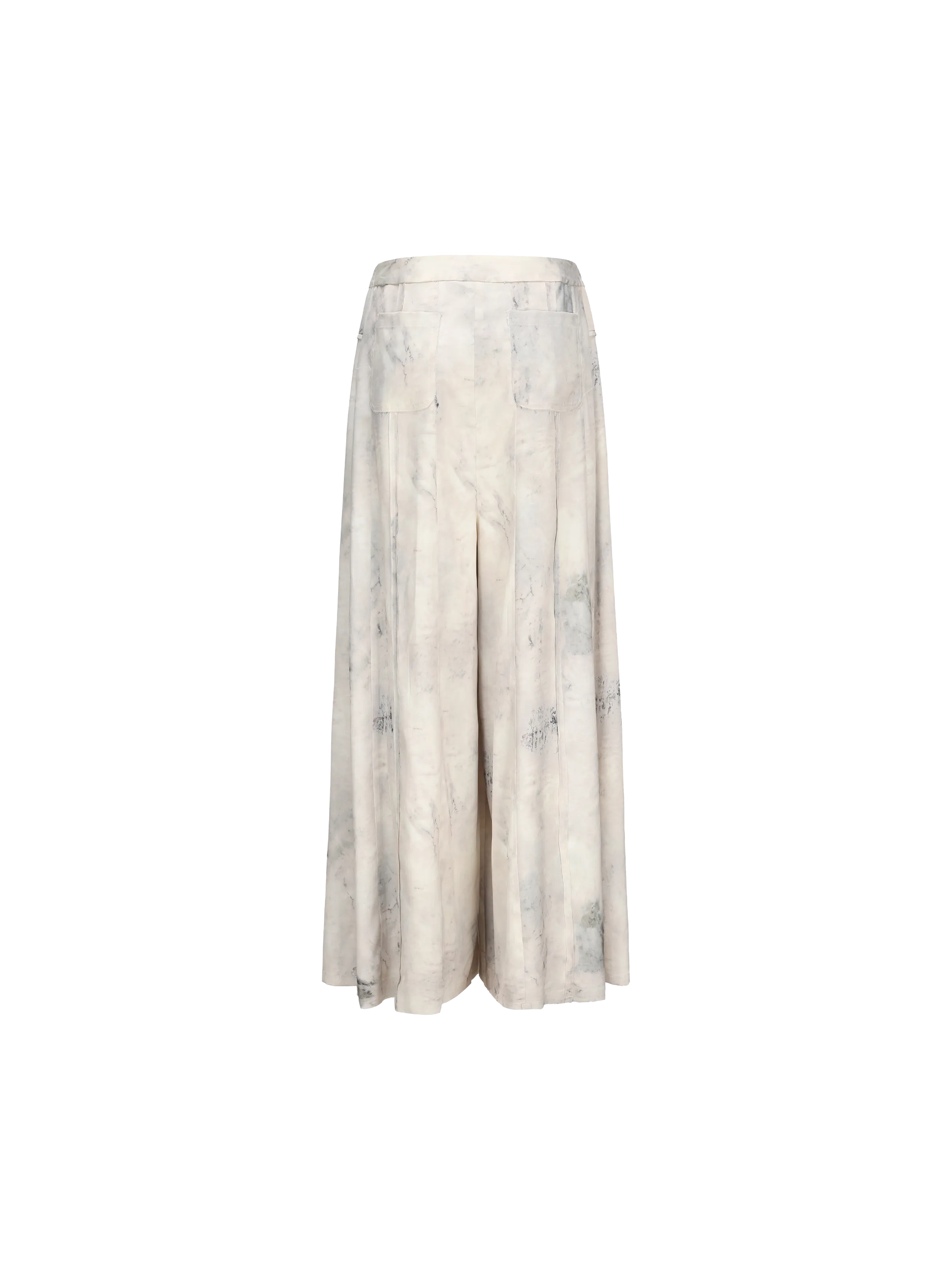 Beige Printed Draped Wide-Leg Trousers