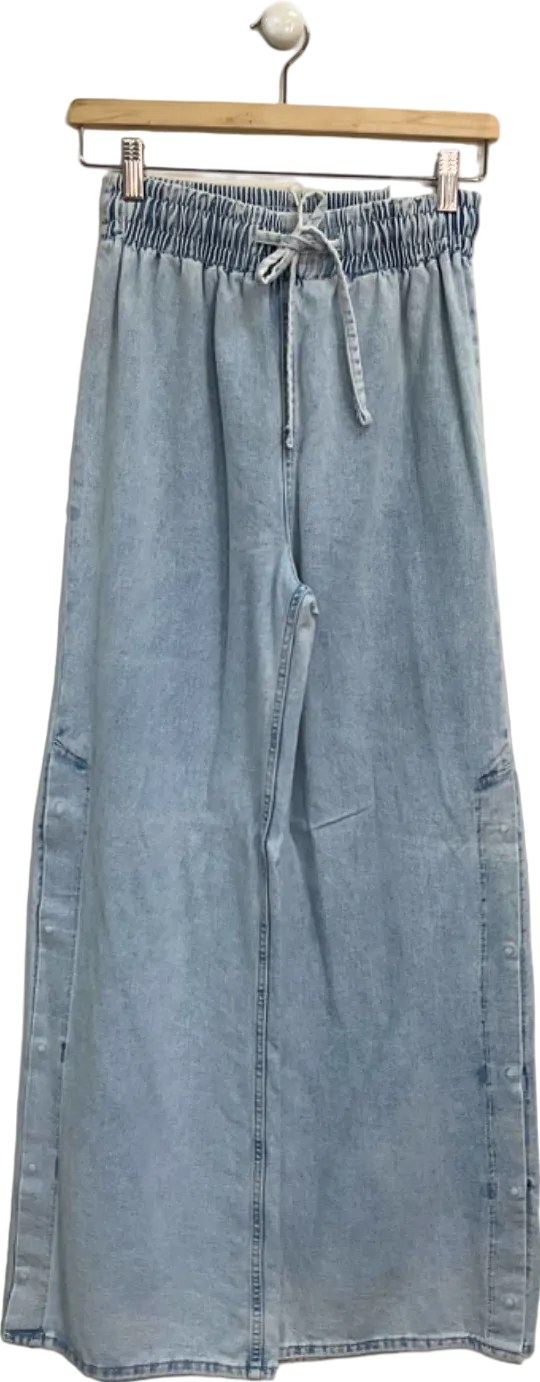 Bershka Blue Wide Leg Drawstring Jeans UK S