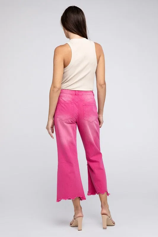 Bibi Vintage Washed Destroyed Chewed Raw Hem Wide Leg Pants