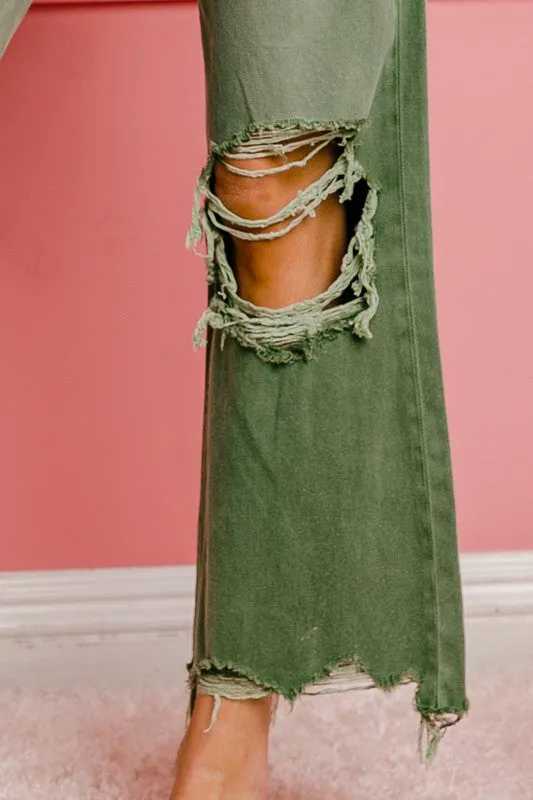Bibi Vintage Washed Destroyed Chewed Raw Hem Wide Leg Pants