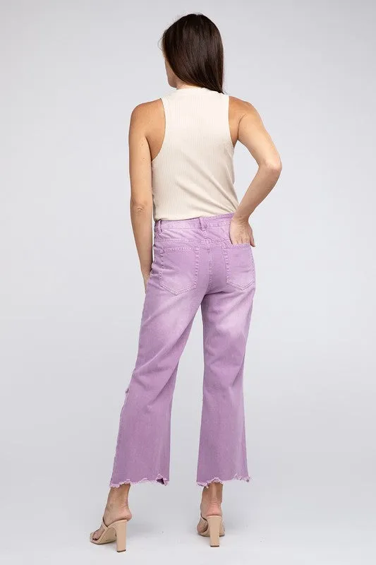 Bibi Vintage Washed Destroyed Chewed Raw Hem Wide Leg Pants