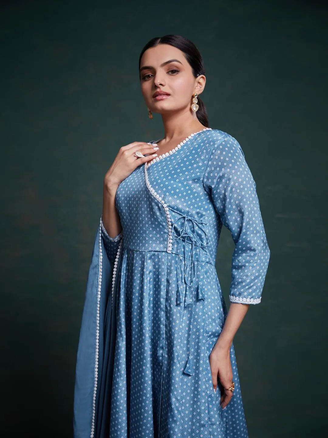Blue Anarkali suit with dupatta set
