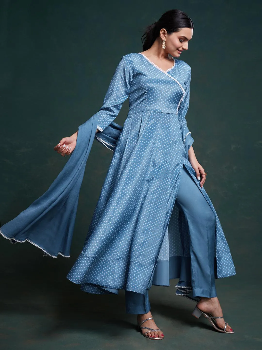 Blue Anarkali suit with dupatta set