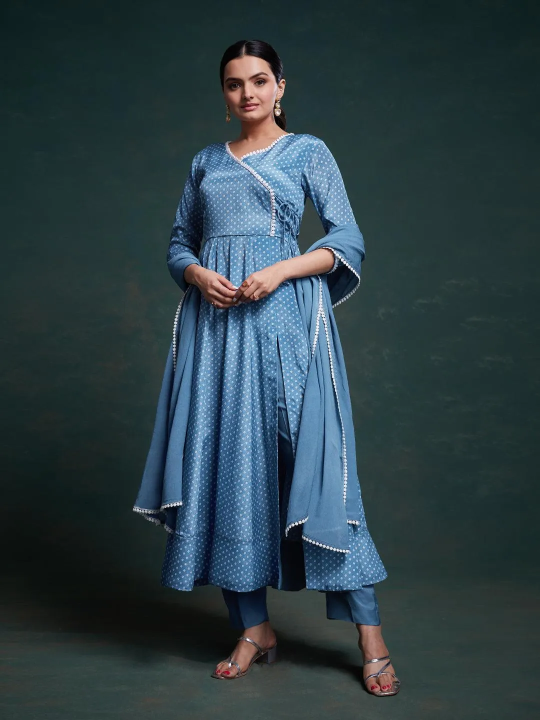 Blue Anarkali suit with dupatta set