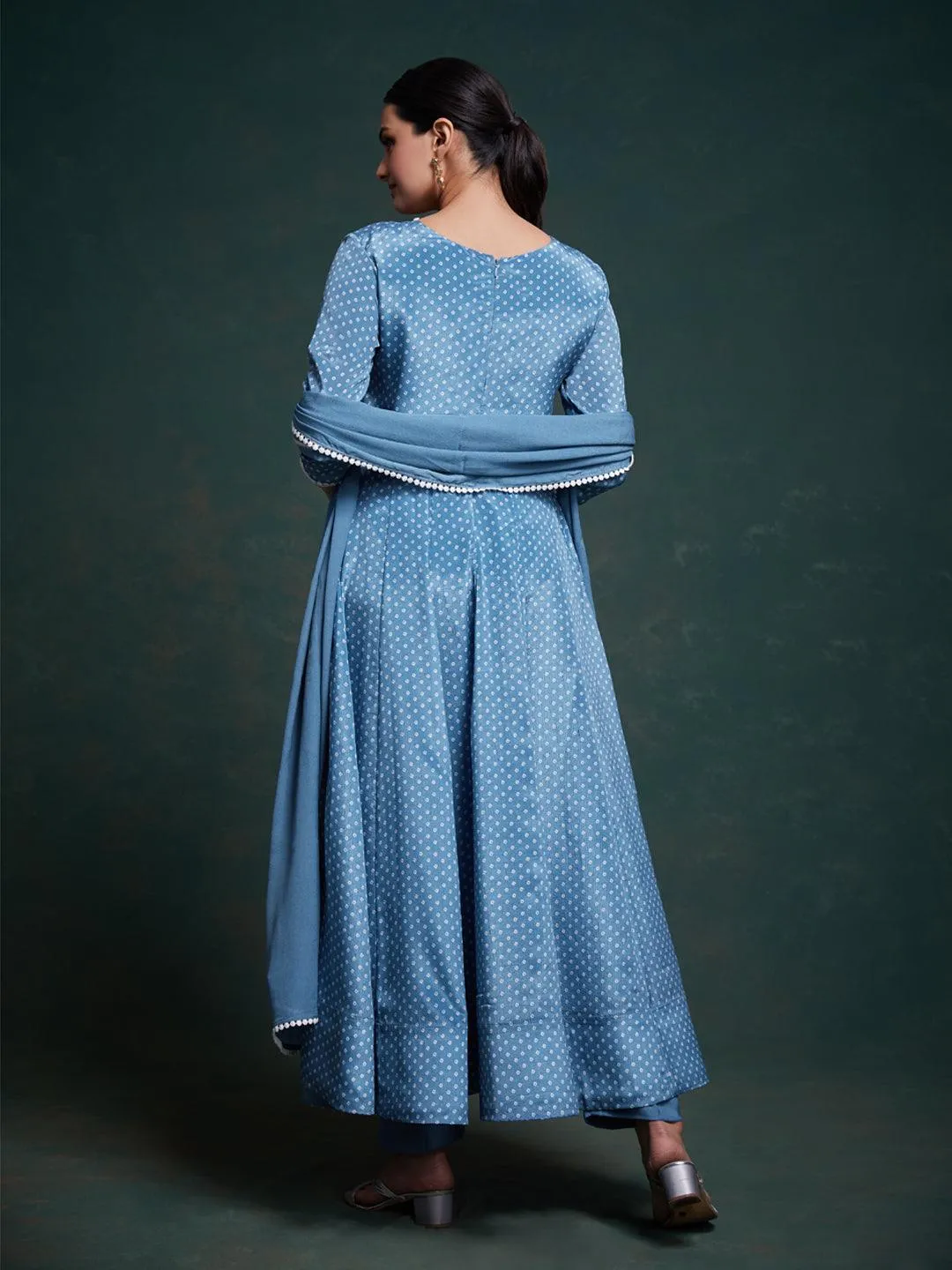 Blue Anarkali suit with dupatta set