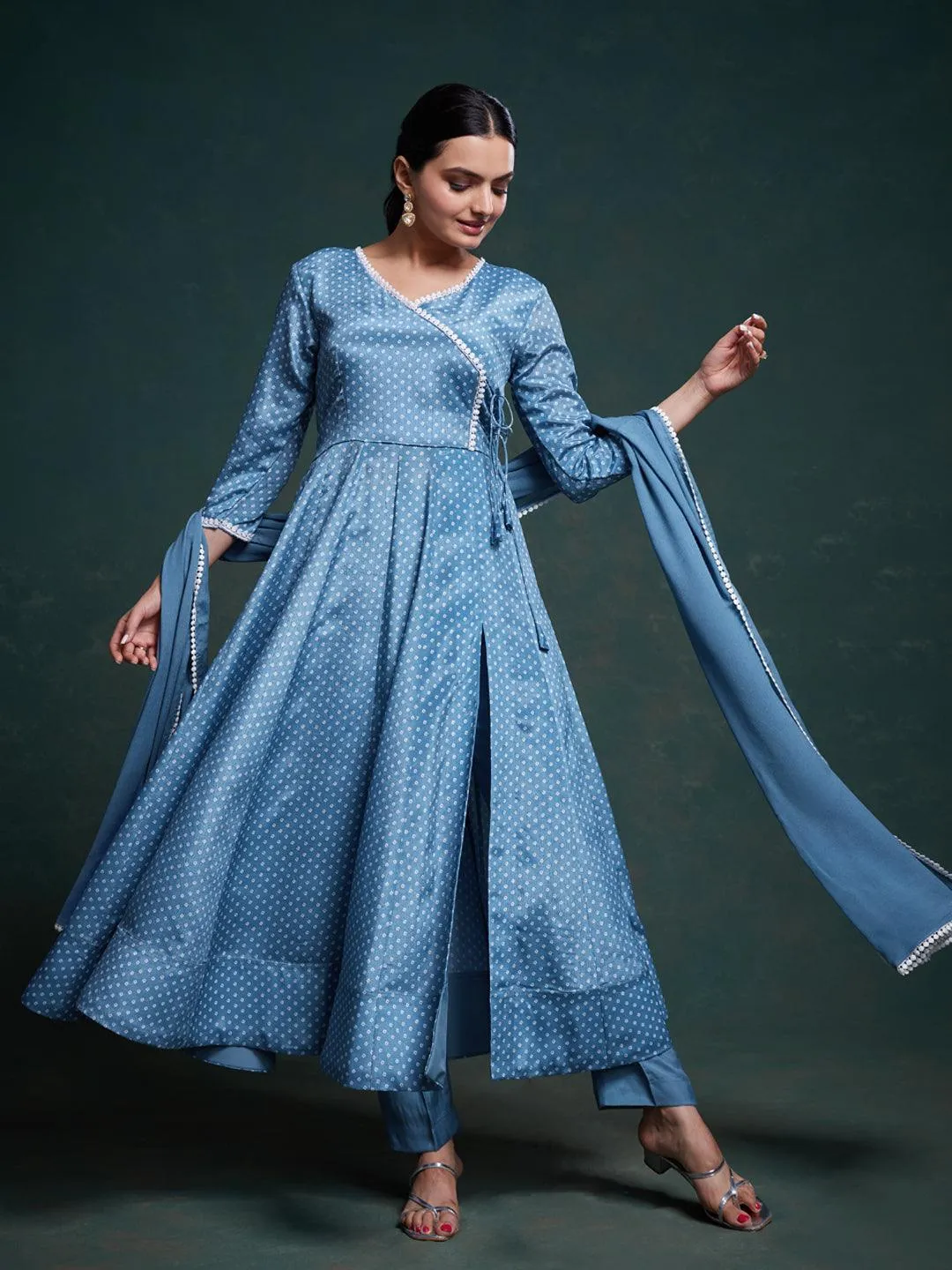Blue Anarkali suit with dupatta set