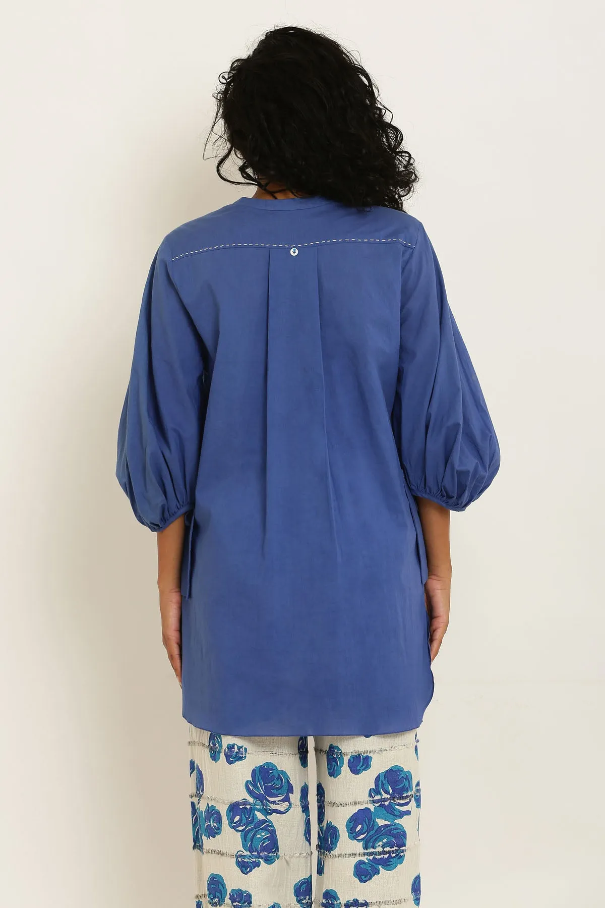 Blue Cotton Shirt & Floral Pants