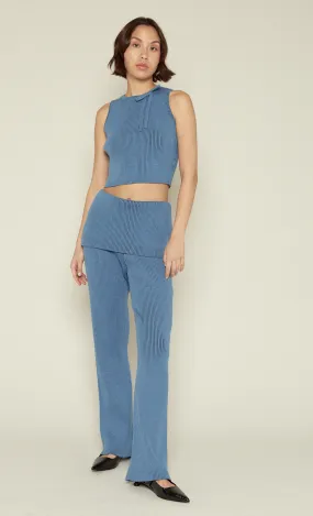 Blue Fold-Over Ribbed Trousers