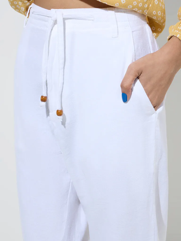 Bombay Paisley White Cotton-Blend Pants