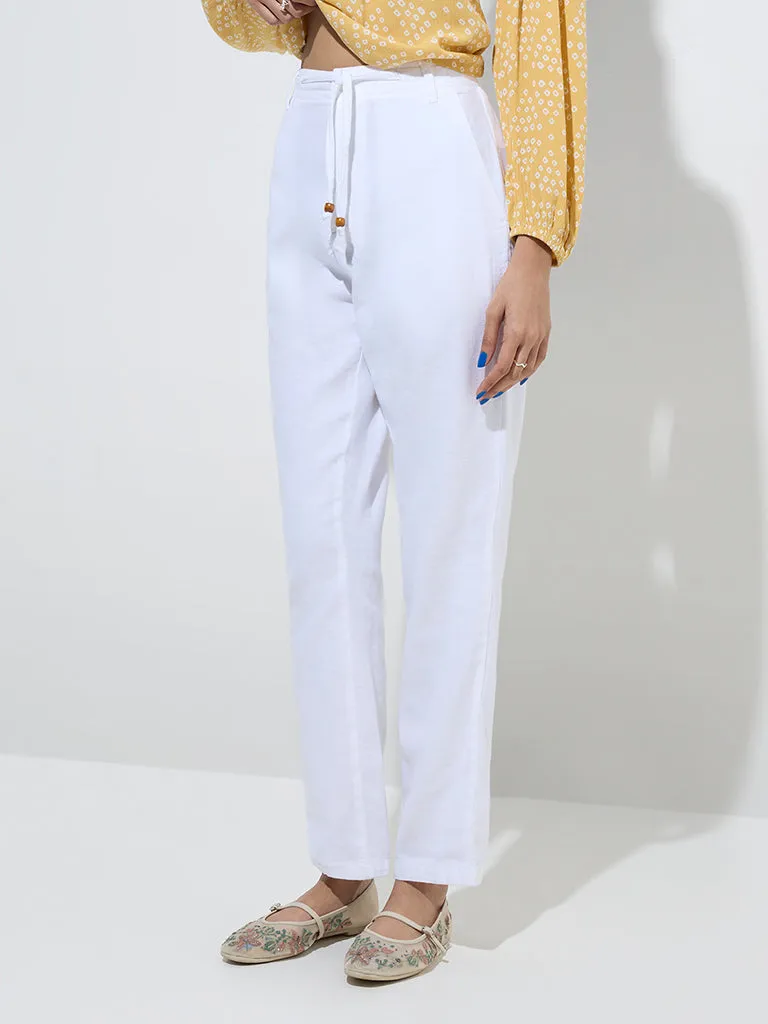 Bombay Paisley White Cotton-Blend Pants