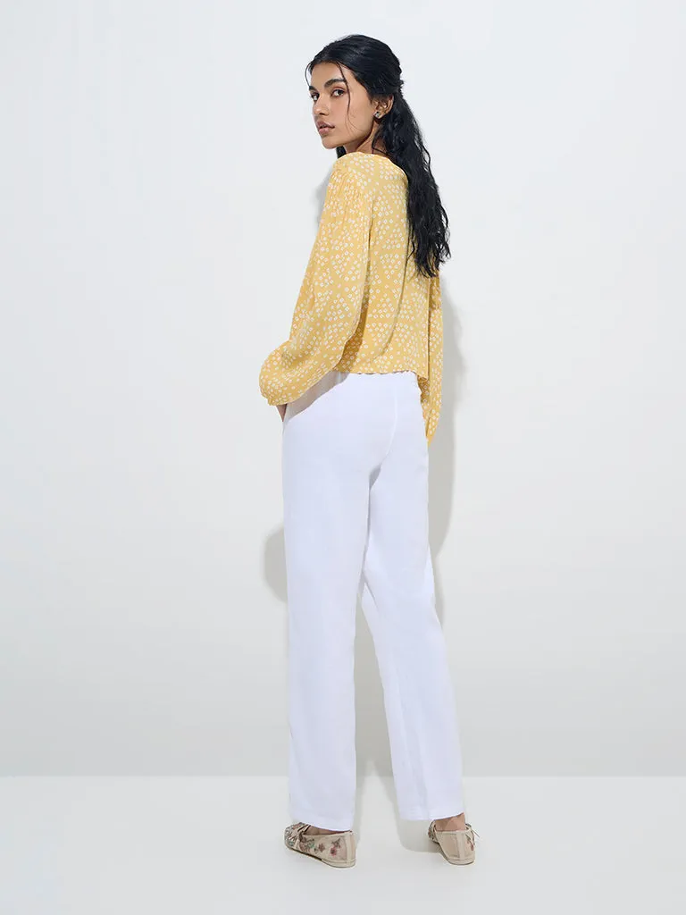 Bombay Paisley White Cotton-Blend Pants
