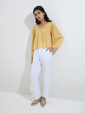 Bombay Paisley White Cotton-Blend Pants