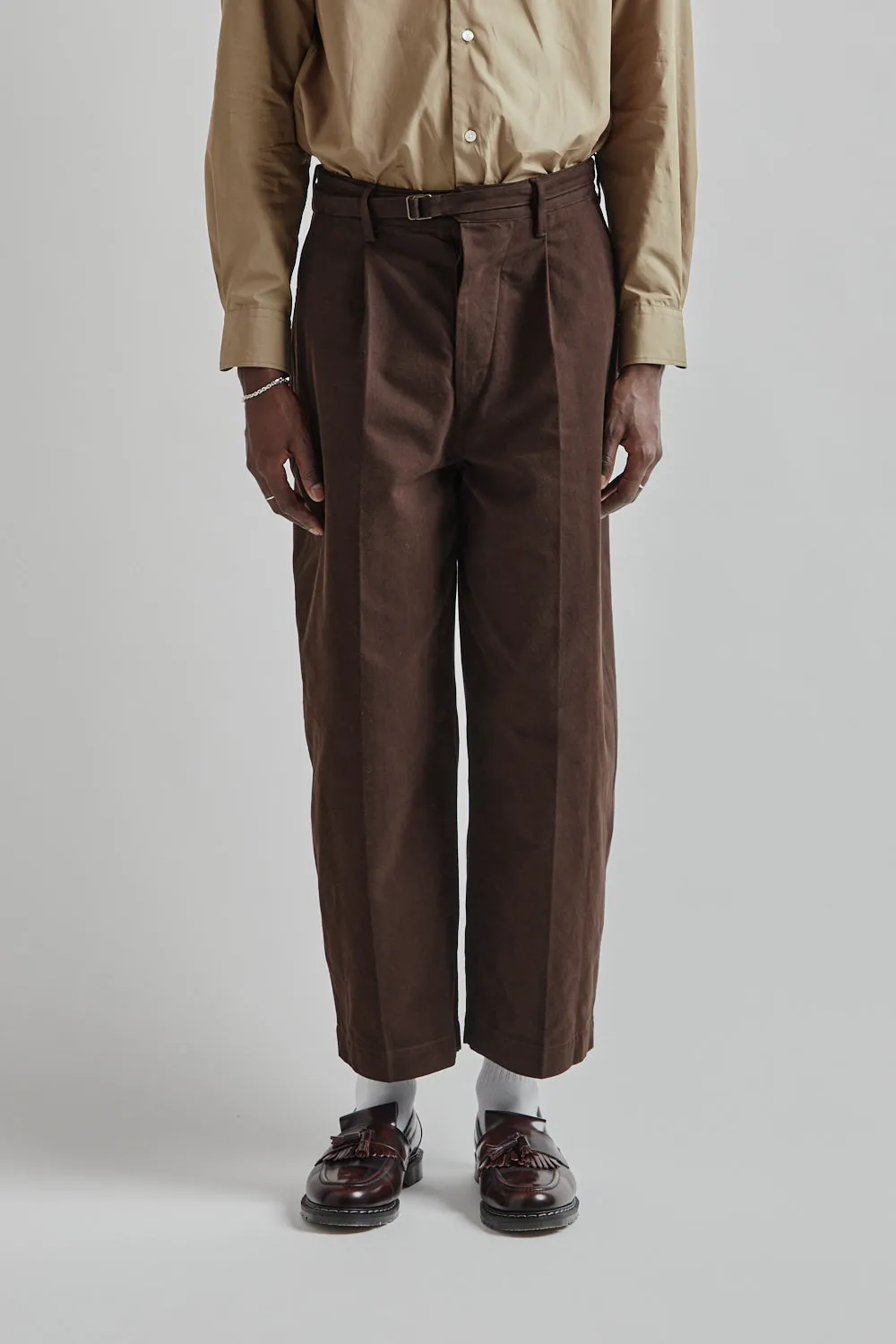 Brushed Twill Belted Trousers - Chocolate