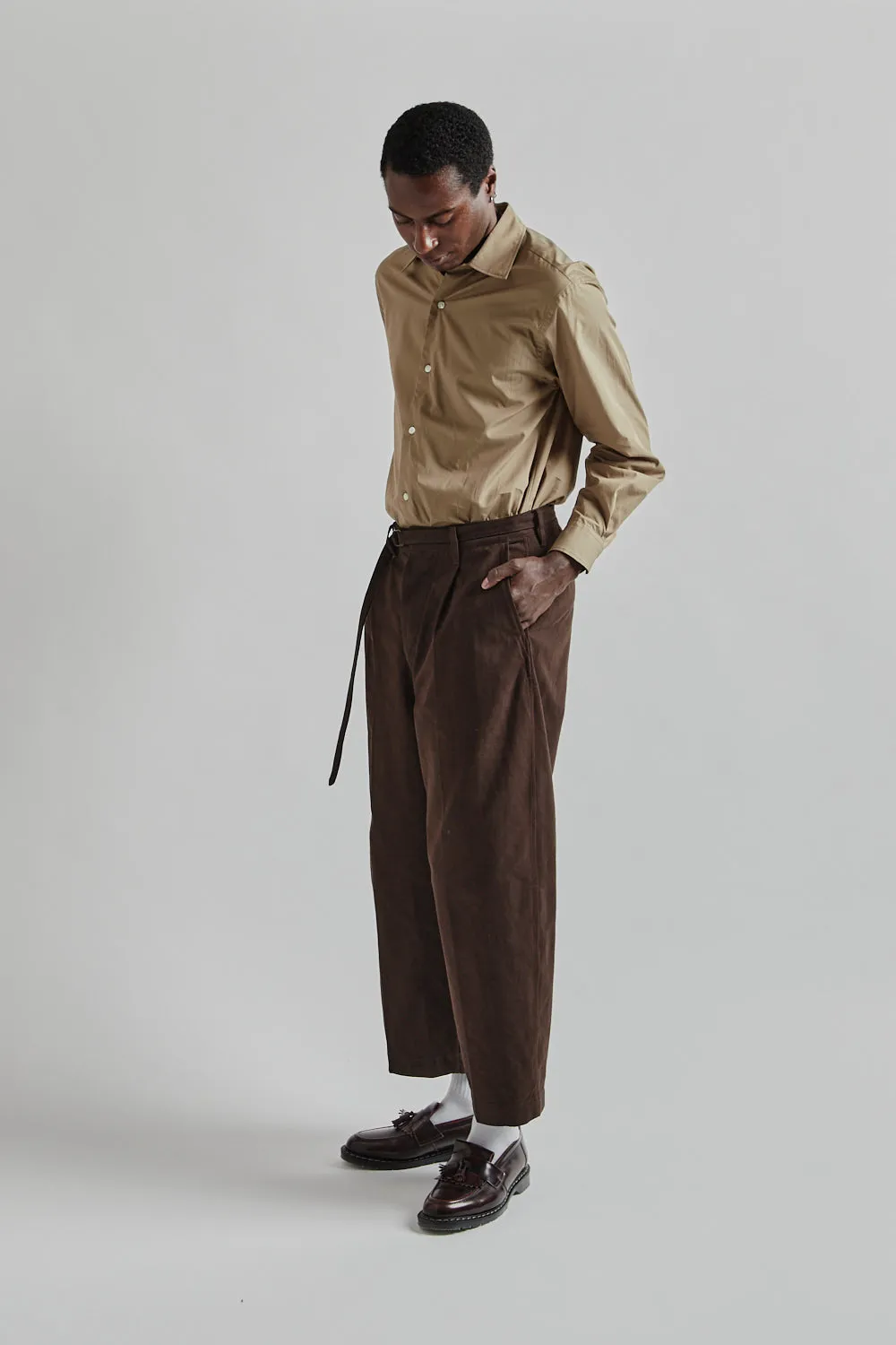 Brushed Twill Belted Trousers - Chocolate