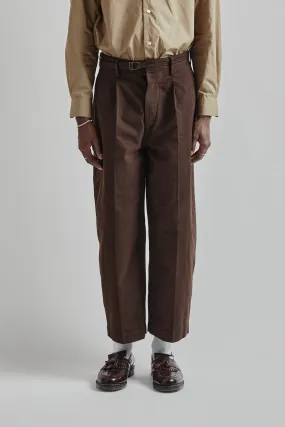 Brushed Twill Belted Trousers - Chocolate