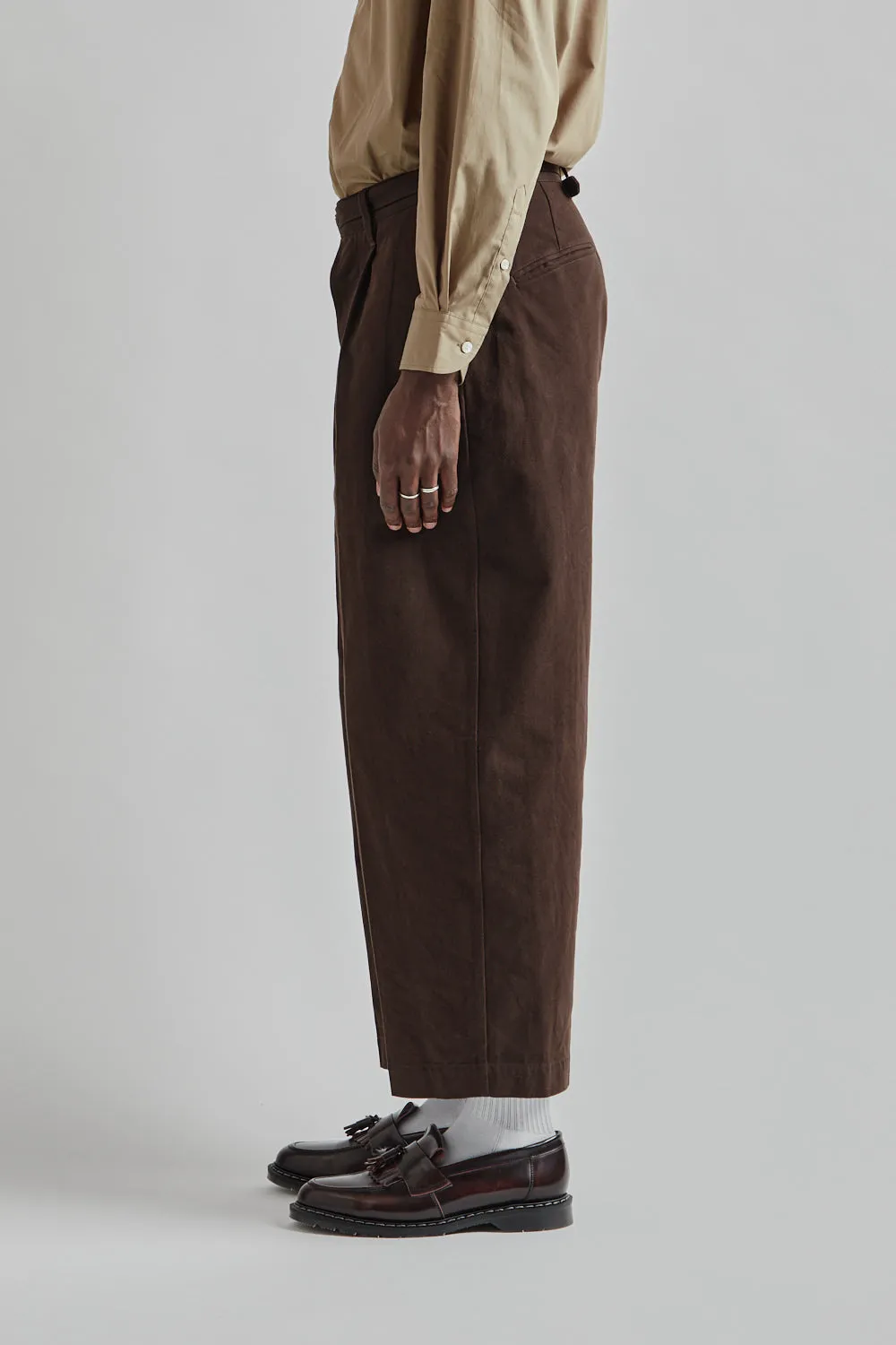 Brushed Twill Belted Trousers - Chocolate