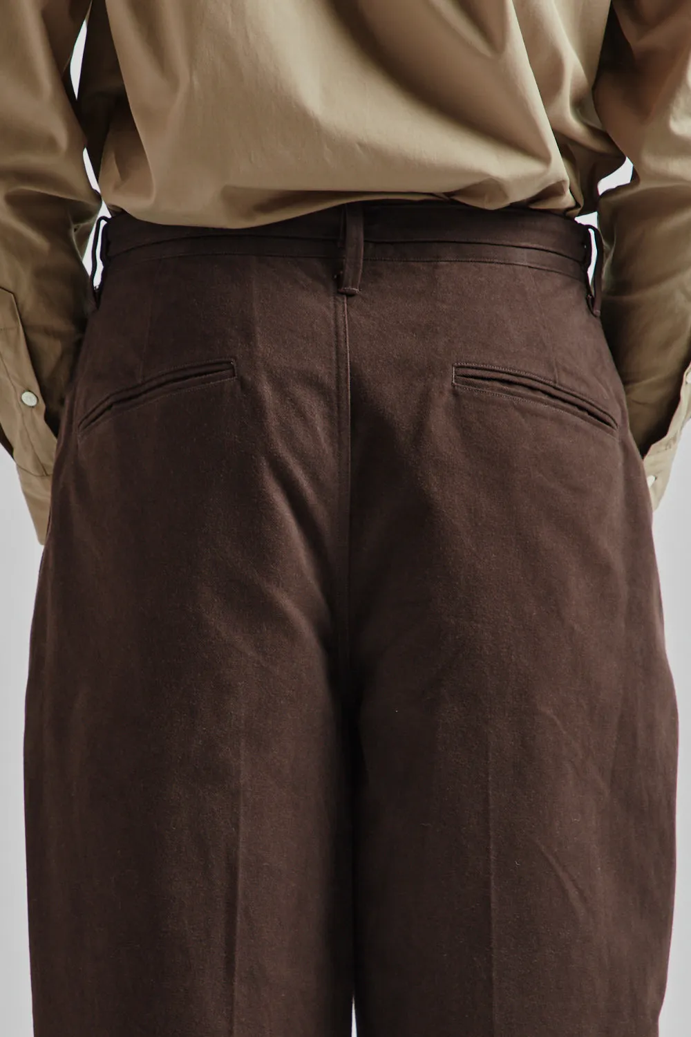 Brushed Twill Belted Trousers - Chocolate