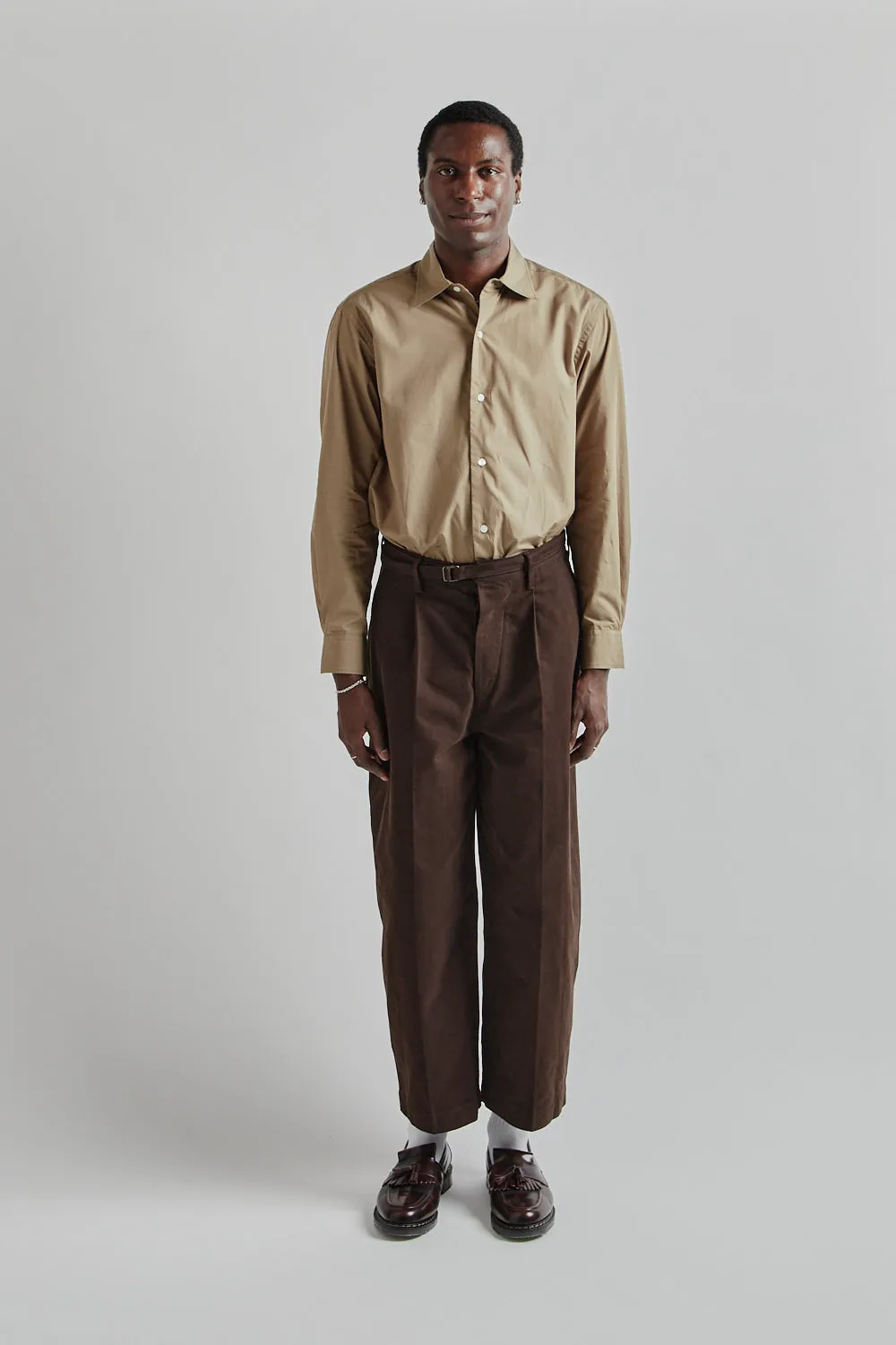 Brushed Twill Belted Trousers - Chocolate