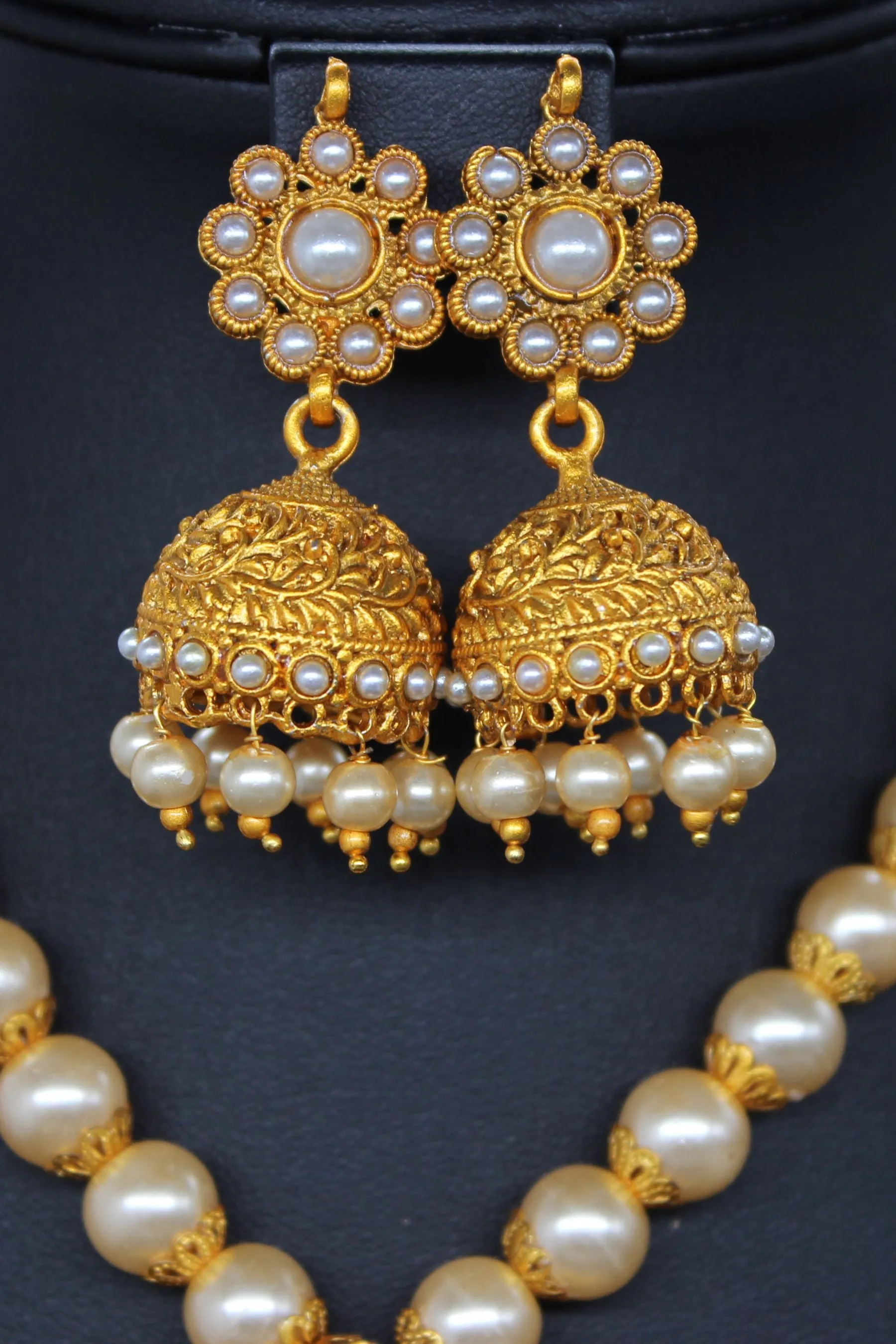 Chic Delight: Matte Finish Neckset with Beads and Jhumka at JCSFashions