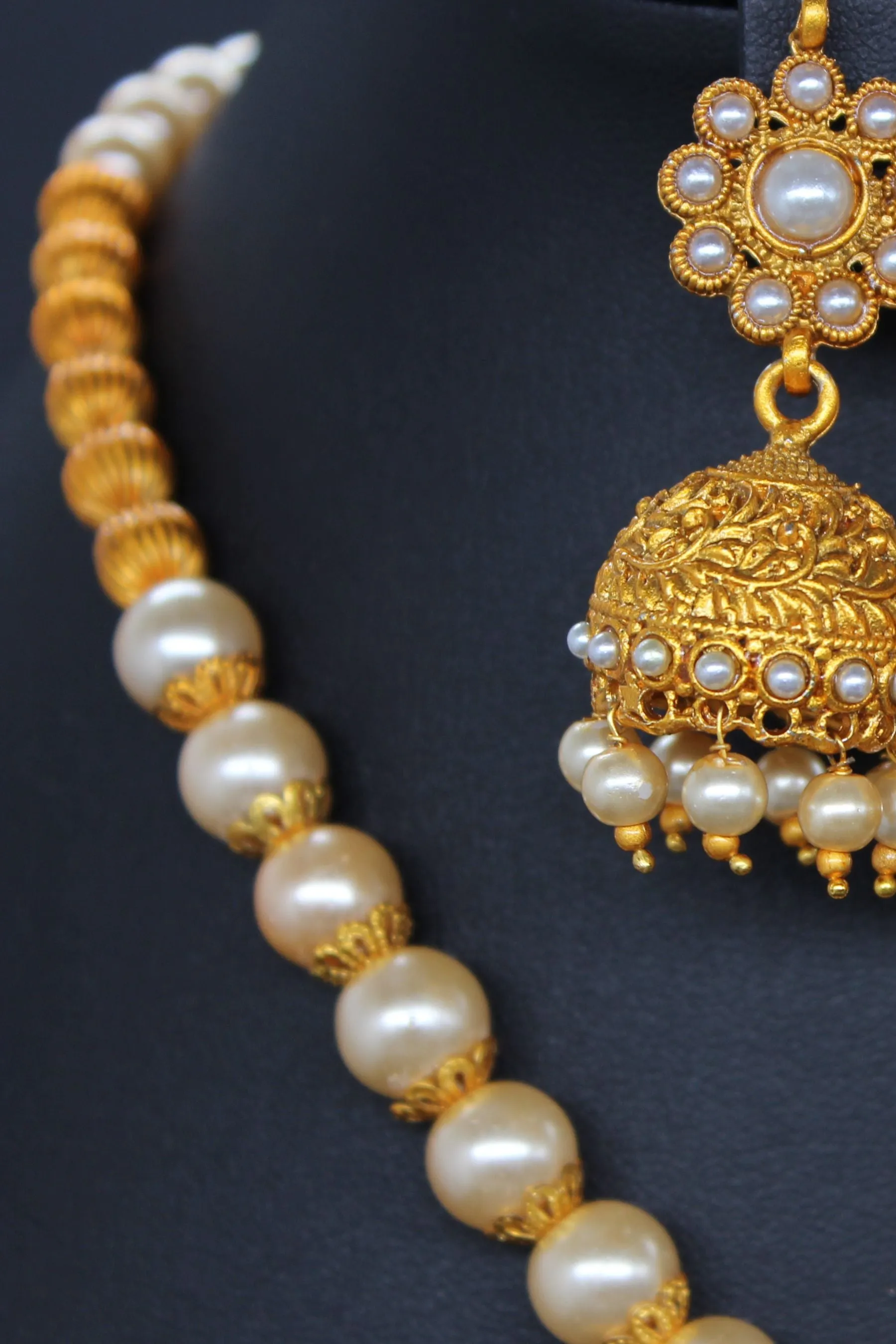 Chic Delight: Matte Finish Neckset with Beads and Jhumka at JCSFashions