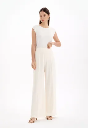 Choice Solid Wide Leg Pants Cream