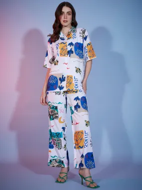 Colorful Imported Crepe Women's 2 Piece Outfits |Shirt Palazzo Set| Co-Ord Set-3329