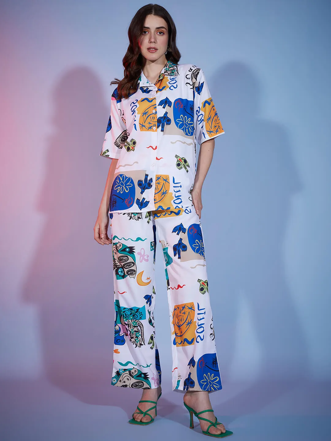 Colorful Imported Crepe Women's 2 Piece Outfits |Shirt Palazzo Set| Co-Ord Set-3329