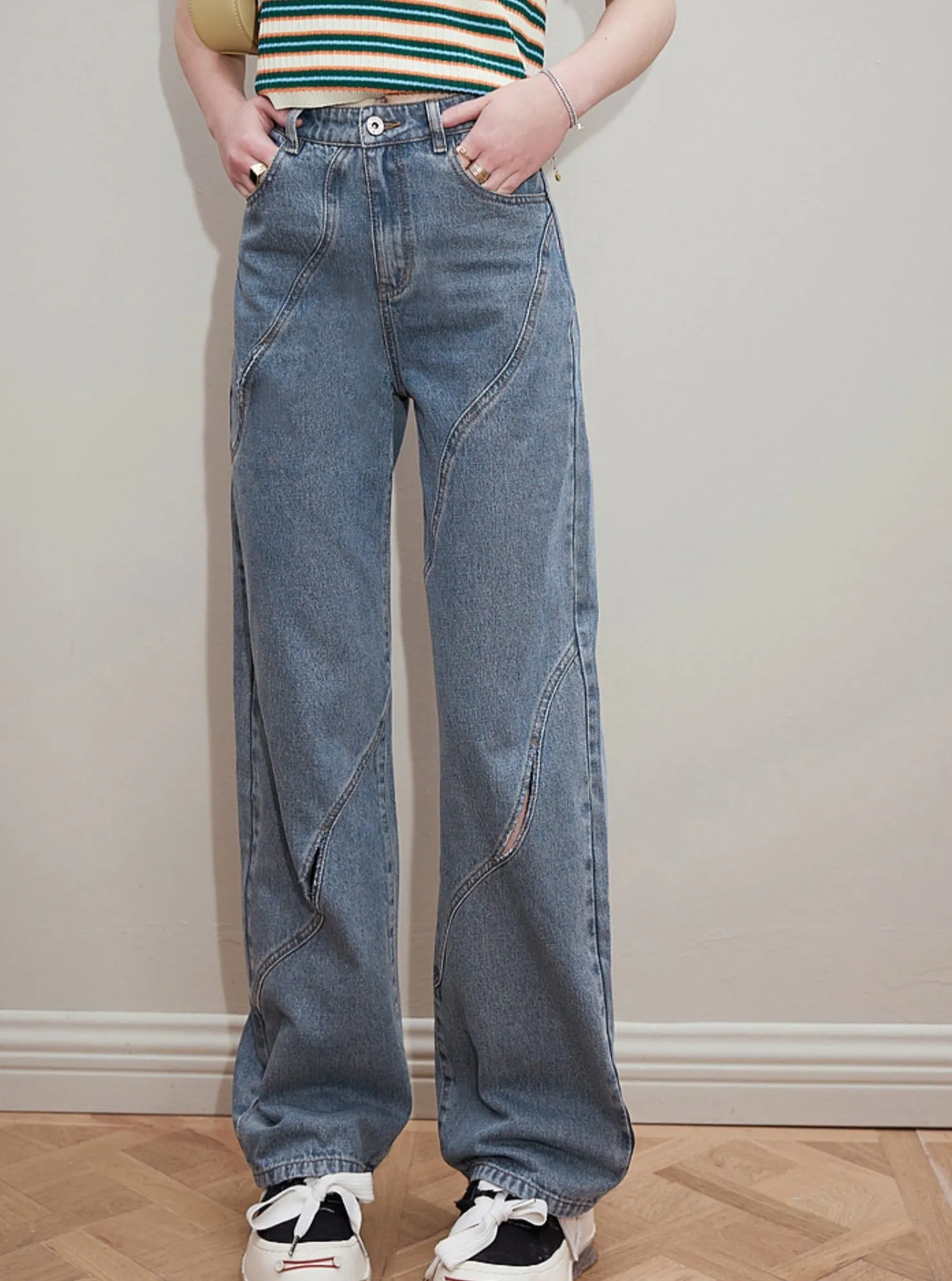 Contemporary Thin Straight Jeans Pants
