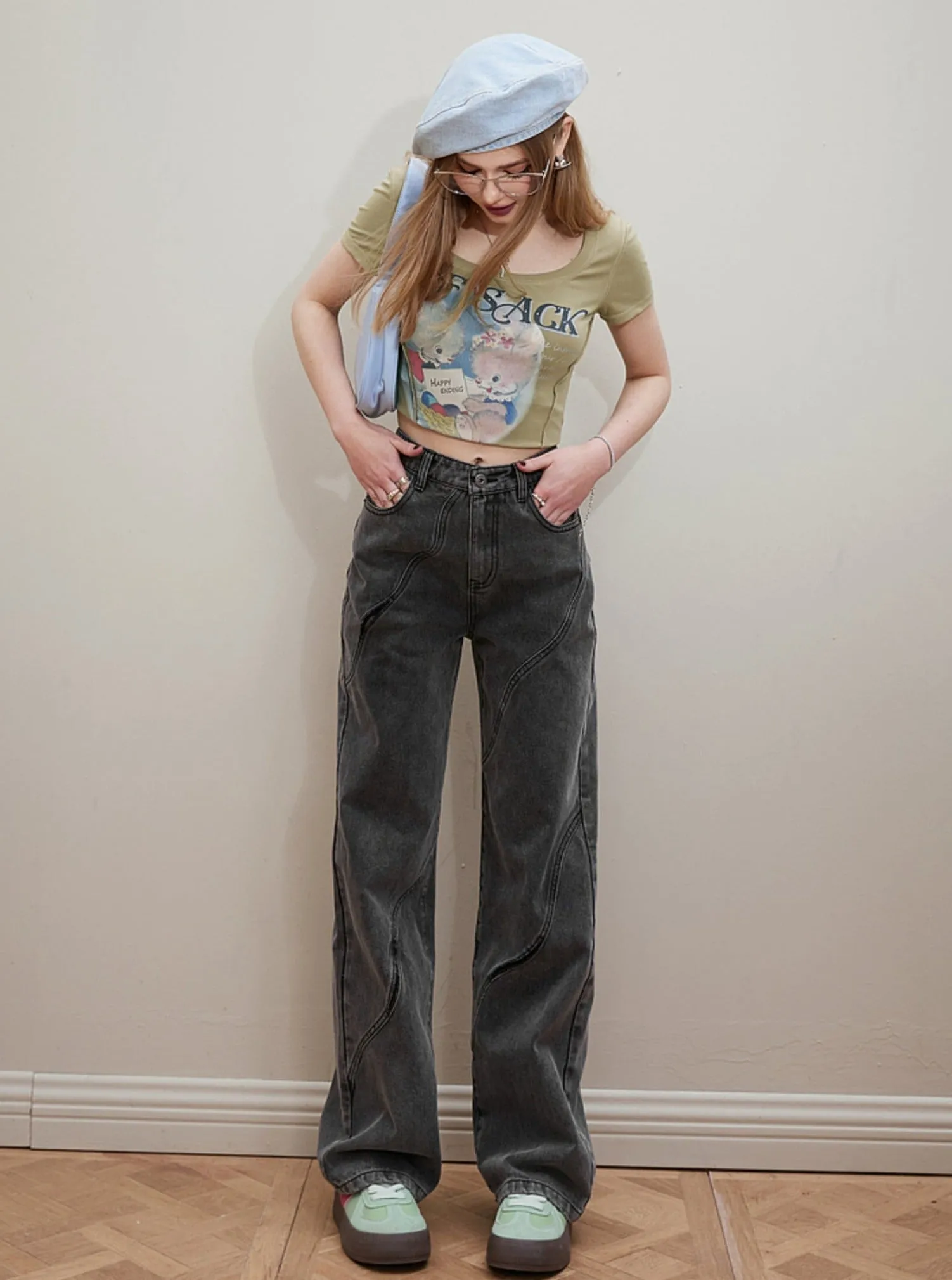 Contemporary Thin Straight Jeans Pants