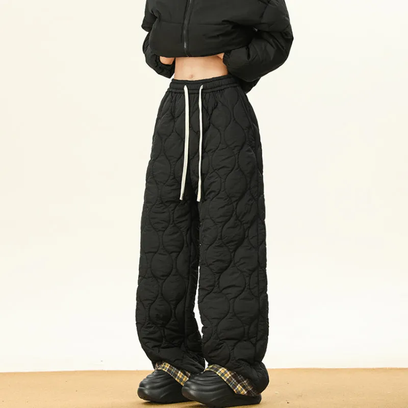 Contrast Checkered Cotton Thickened Casual Trousers