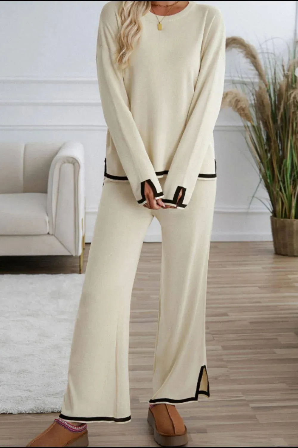 Contrast Trim Sweater Set
