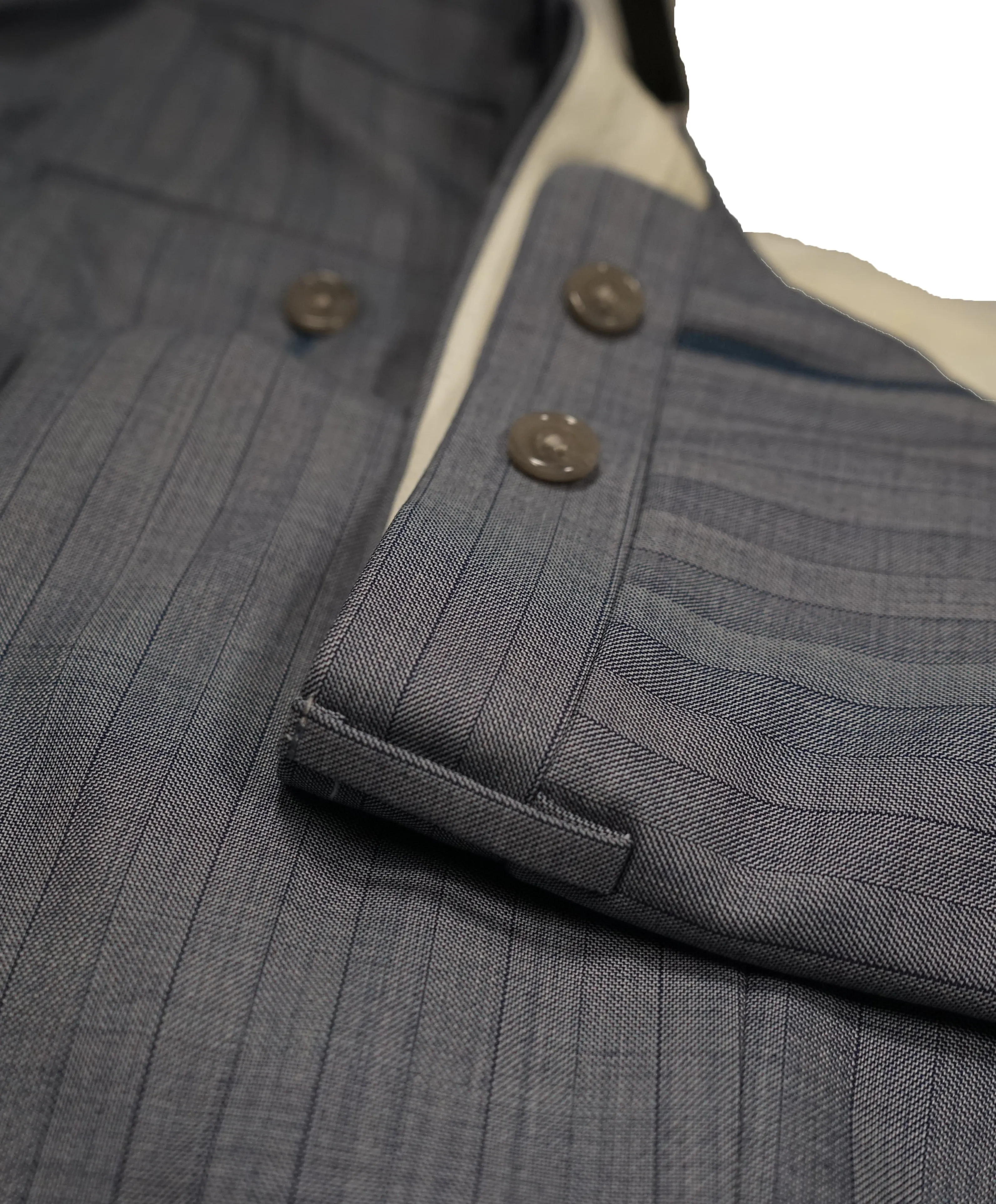 CORNELIANI - Light Blue Herringbone Textured Wool Pants - 40W