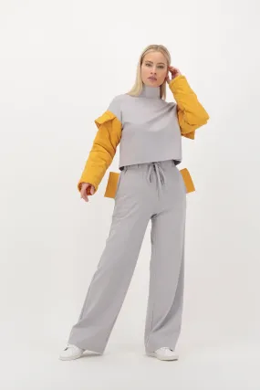 CROP QUILTED SLEEVE SHIRT & PANTS SET