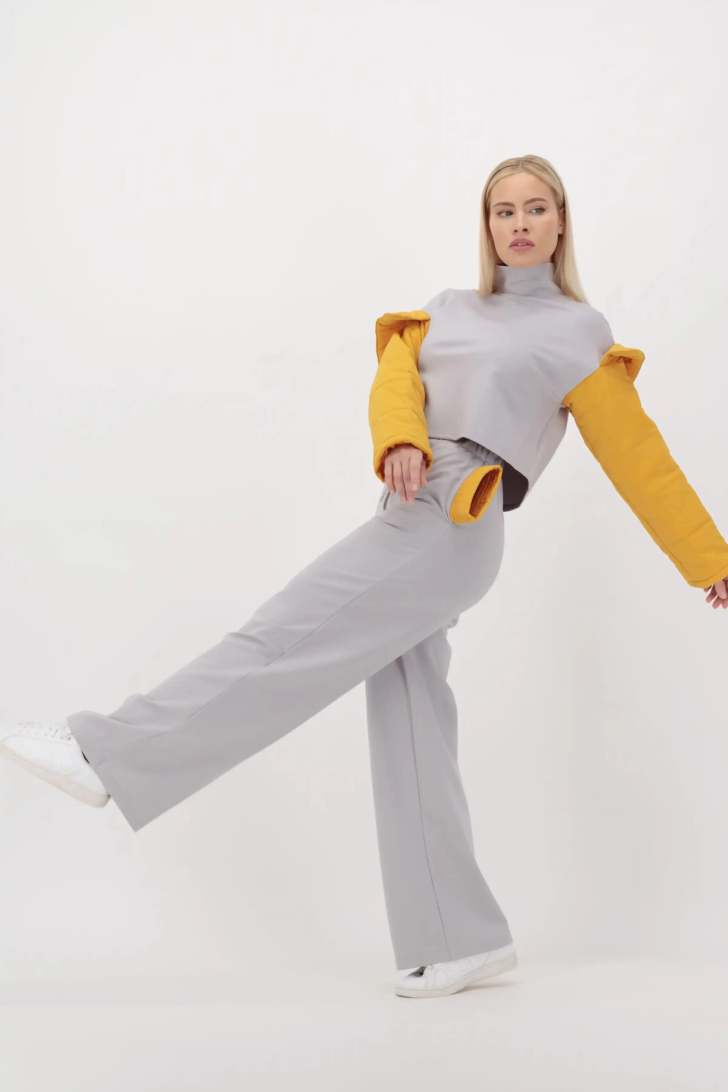CROP QUILTED SLEEVE SHIRT & PANTS SET