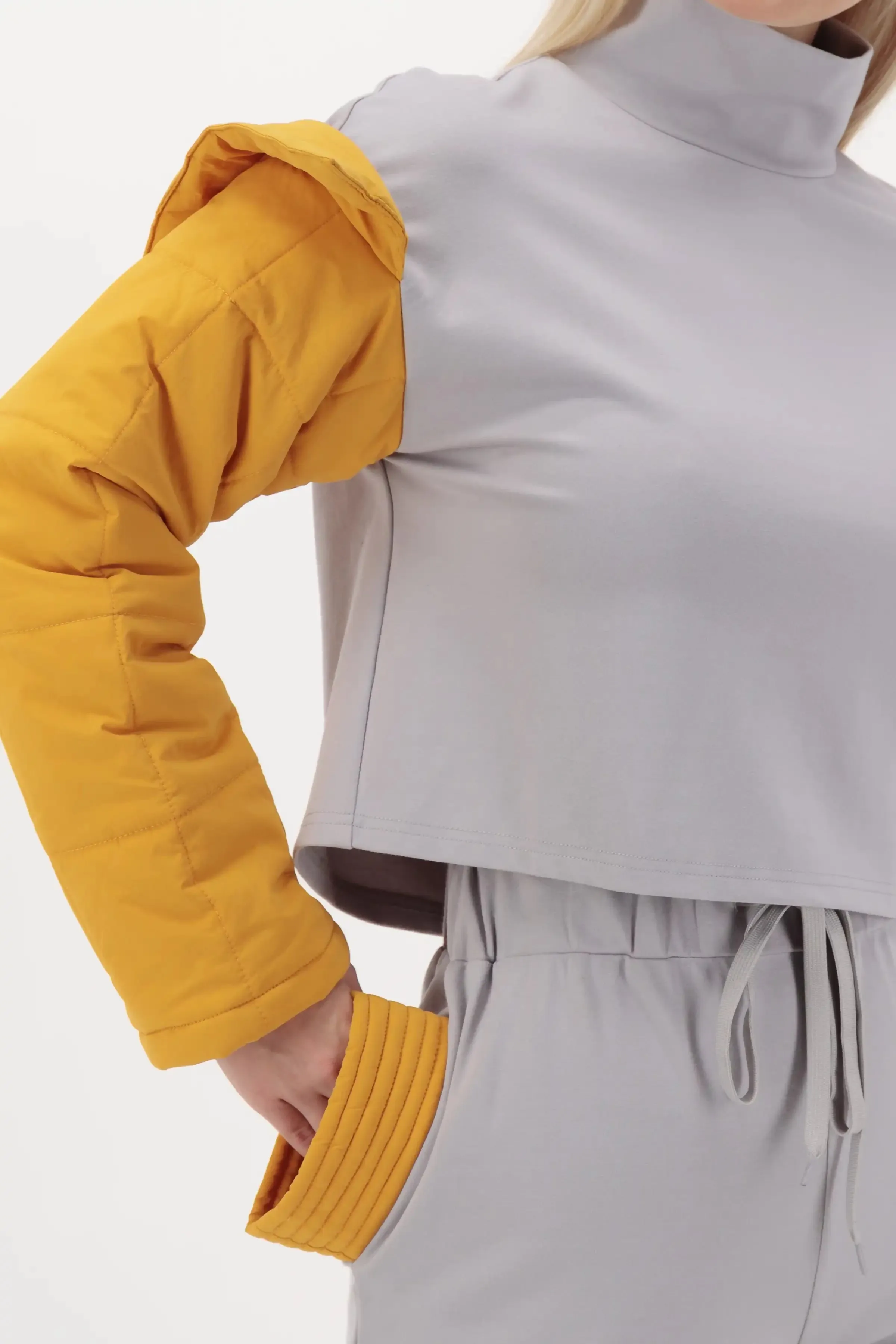 CROP QUILTED SLEEVE SHIRT & PANTS SET