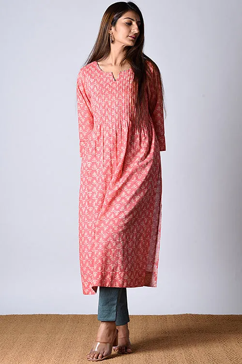 Dharan "Moonga Kurta" Peach Block Printed Kurta