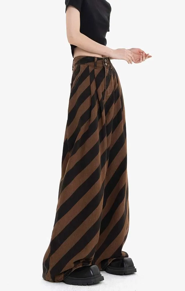 Diagonal Stripe Wide Leg Pants