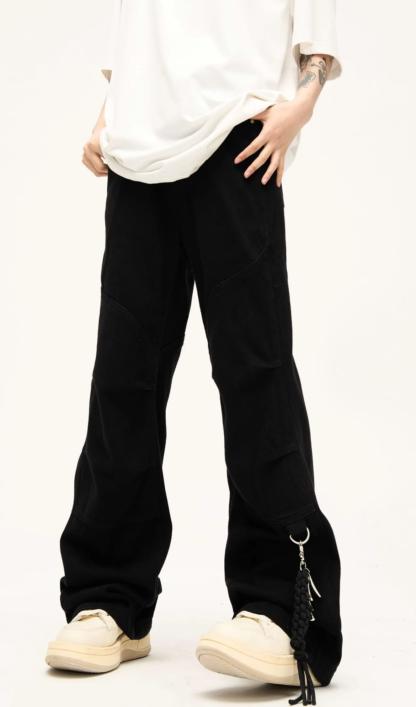 Double Side Waist Strap Pleated Pants